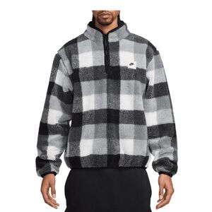 Nike Plaid Fleece Pullover - Black and Gray